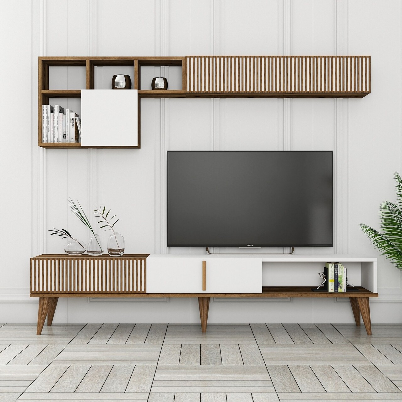 Comoda TV, Hanah Home, Milan TV, 180x40x35 cm, Nuc/Alb - imagine 7